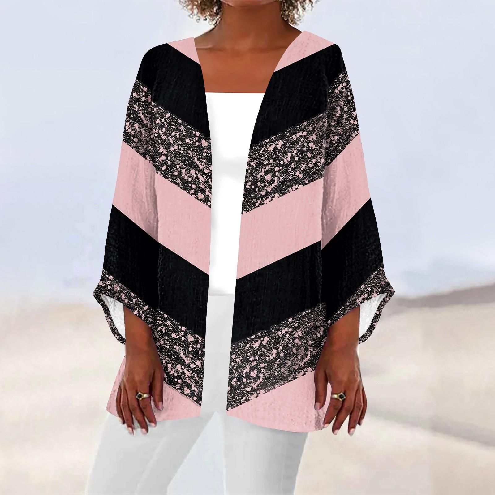 

Женская верхняя повседневная легкая куртка-кардиган средней длины с цветочным полосатым принтом L