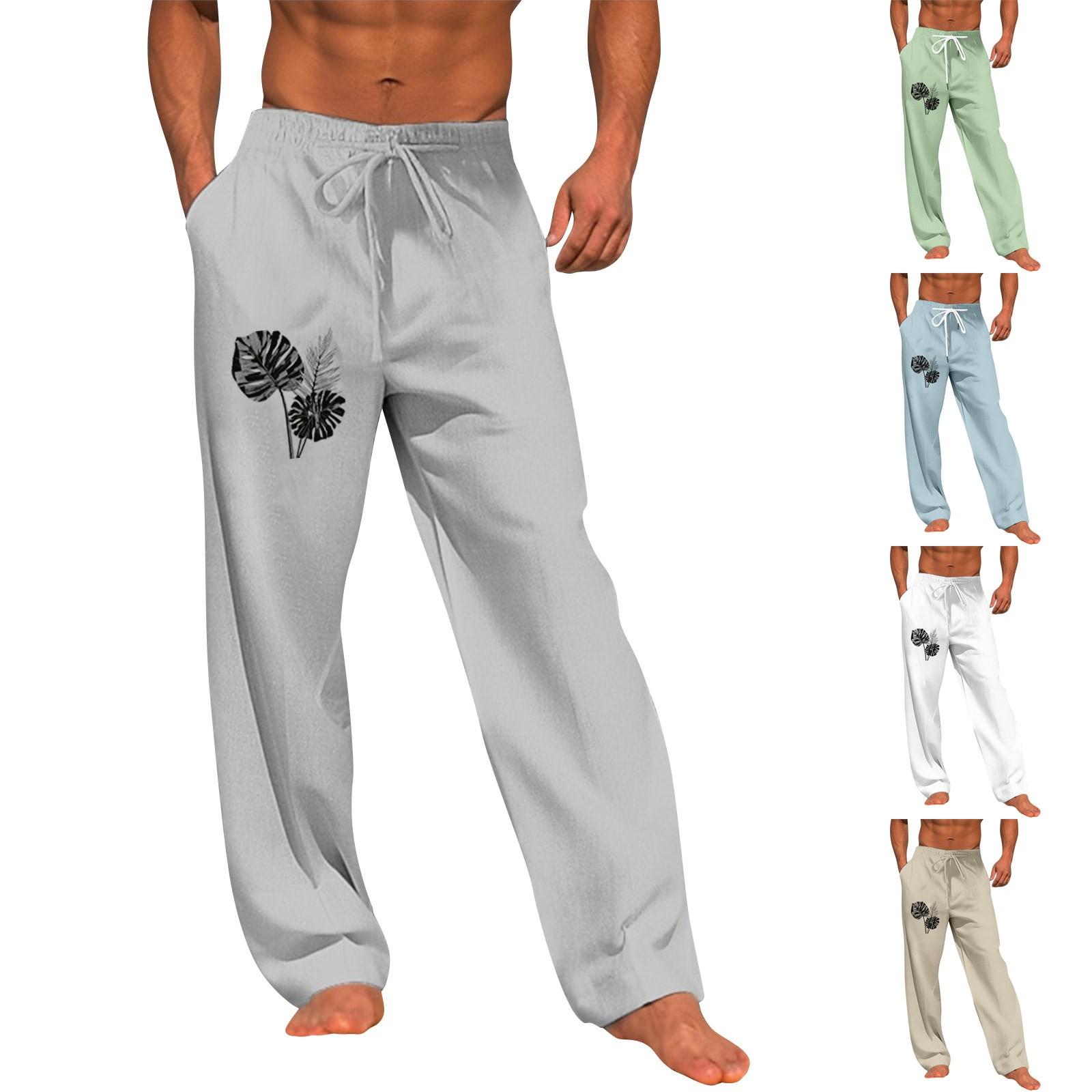 

Мужские повседневные свободные и удобные повседневные брюки, хлопковые льняные брюки с принтом на шнуровке XL