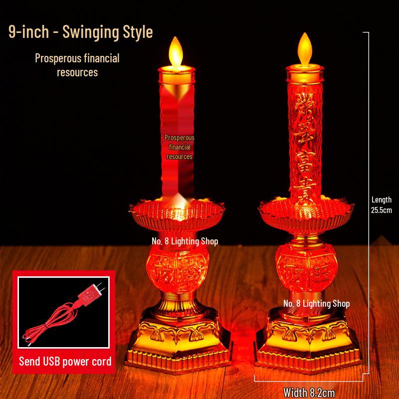Fladdrande Låga Elektrisk Ljuspar: Stickkontakt Ljusstake för Hemmet, Altaret eller Rikedomens Gud Lampa