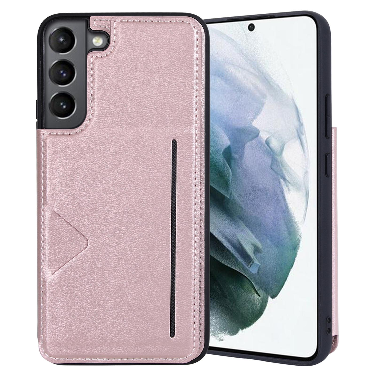 

HANMAN Mika Series For Samsung Galaxy S23 PU Leather Coated TPU Protective Case Magnetic Card Slots Design Cell Phone Shell Cover Rose Gold