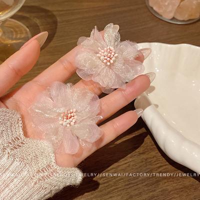 Spring and Summer New Mesh Flower Earrings Women's Small Fresh and Sweet Spice Girl Stud Earrings Super Fairy Personalized Earrings
