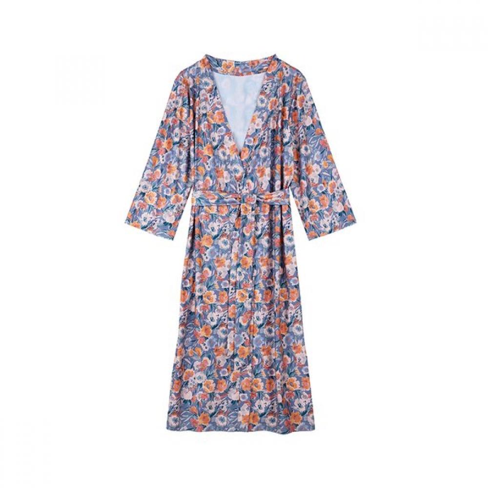 Venus Sunset Flower Print Lounge Gown Vgn5235 blue (BU)/85