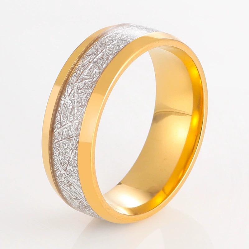 Trendy 8mm Rose Gold Color Vintage Imitated Meteorites Inlaid Rings Men Stainless Steel Rings for Men Wedding Band Jewelry Gifts