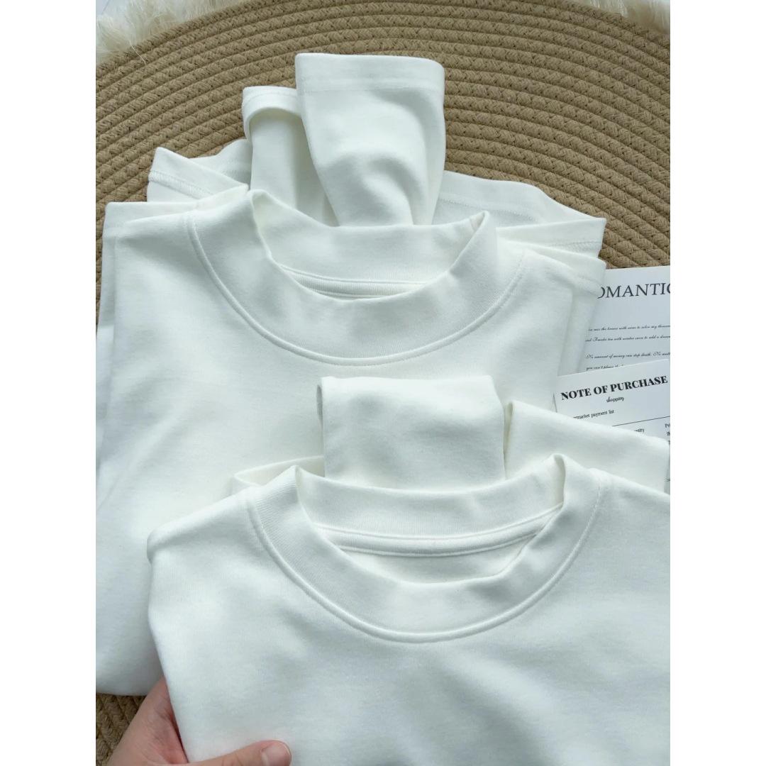 

Women s White Fleece Stand Collar Long-Sleeved Base Layer Top L