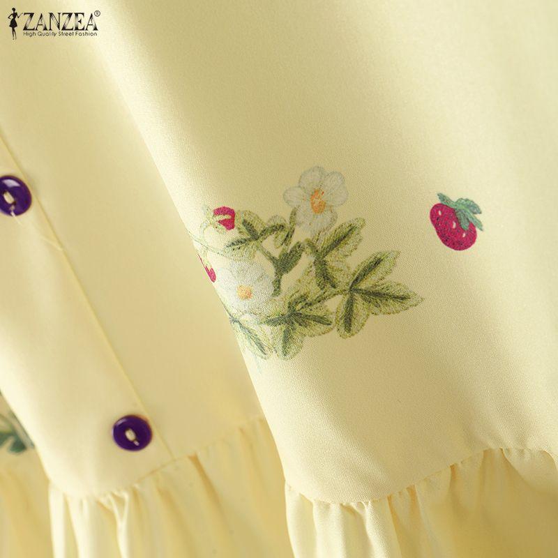 ZANZEA Women Casual Square Collar Loose Floral Prin Short Sleeve Blouse