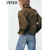 Zaprha 2025 Autumn New Versitile Fashion Leather Pilot Lapel Long Sleeve Jacket 8073253