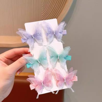 2Pcs Children's Mesh Butterfly Hairpin Cute Girl Side-pin Hairpin Girl No Damage Hair Accessories Bow Headdress