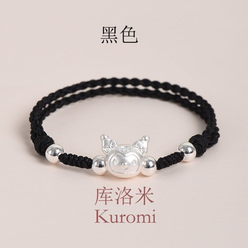 

999 Чистое Серебро Клоу М Китти Плетеный Ручной Ремешок Пара Браслет из Стерлингового Серебра Мужской и Женский Ручной Работы Детский Студенческий Подарок Elegant black coolomi (hand circumference 12-14cm)