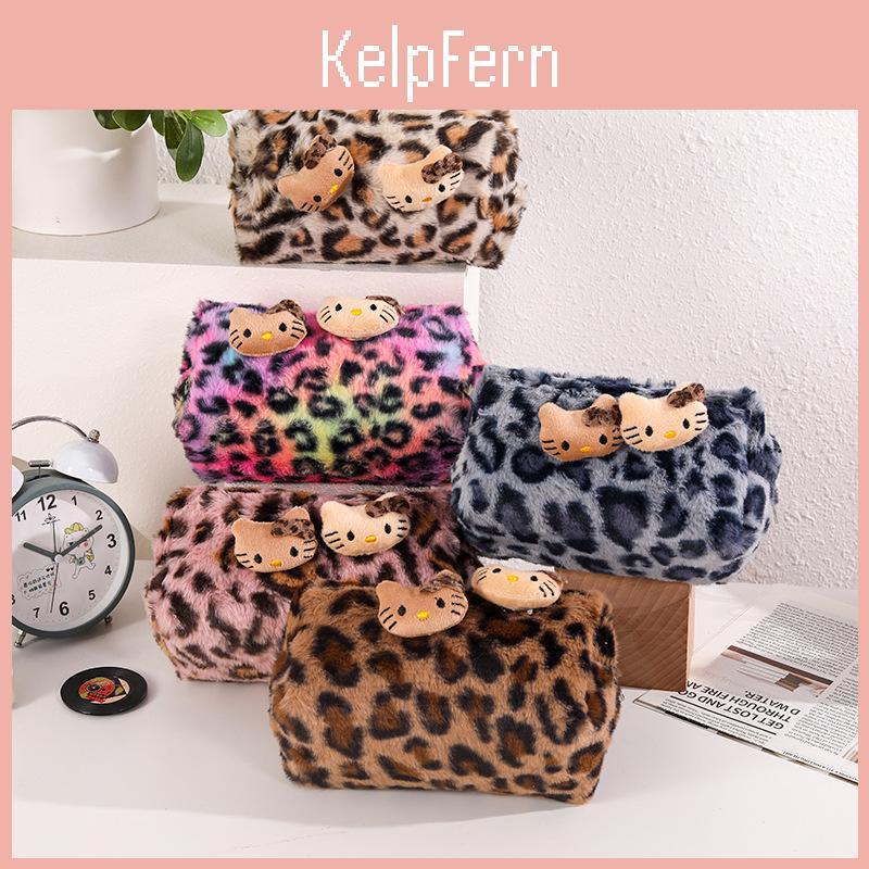 Pink Leopard Print Plush Makeup Bag With Large Capacity For Travel And Storage