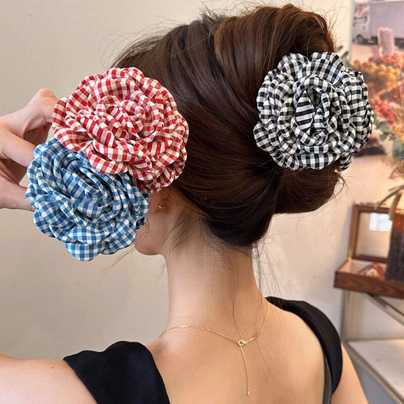 Elegante Karoblumen-Klaue Mode Pferdeschwanz-Haarnadeln Spangen Haiklammer Strand-Haarspange Für Damen Haarschmuck Neu