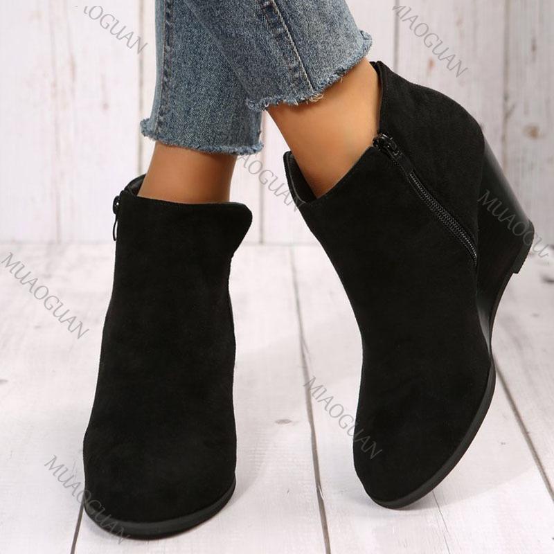 Fashion Boots for Women Pointed Toe Autumn Winter New Women's Shoes Casual Retro Wedge High Heels Ankle Boots Suede Solid Chelsea Botas