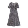 Summer New French Retro Temperament Square Neck Floral Waist and Thin Dress