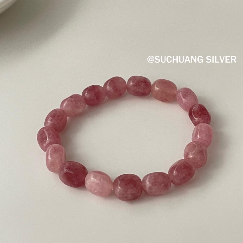Su Chuang S925 Sterling Silver Pink Stone Beaded Bracelet, Niche Design, Versatile High-End Feel 925 Silver розовый