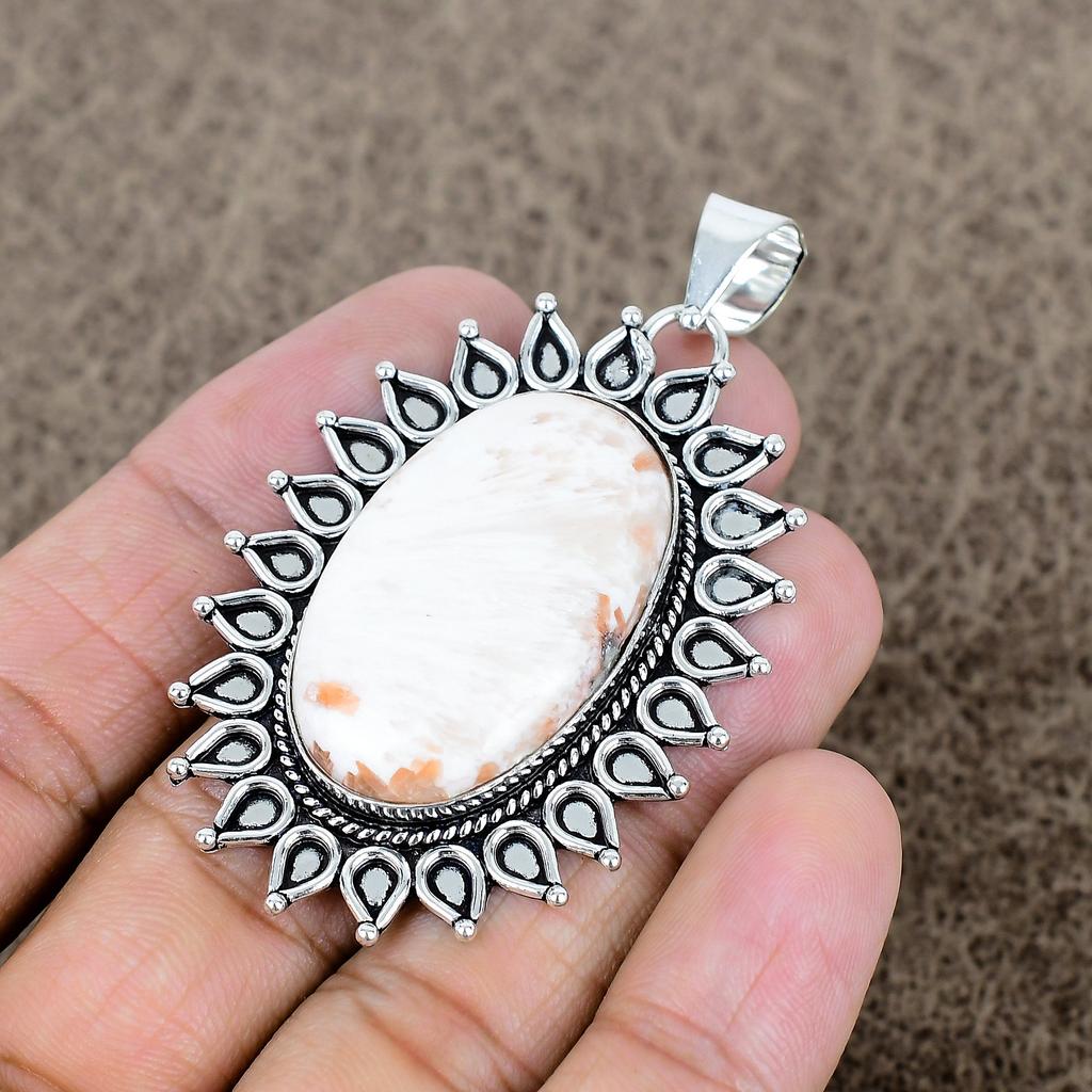 Scolecite Gemstone Handmade 925 Sterling Silver Jewelry Pendant 2.60" KKG-724