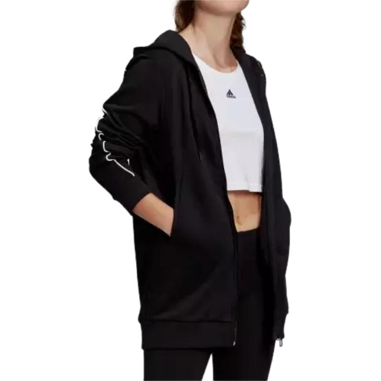 Adidas Hanorac esențial Gian cu glugă, larg, confortabil, cu fermoar complet, pentru femei, hanorace, negru GM5545