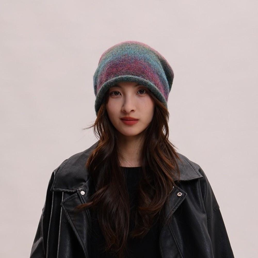 Gradient Color Knitted Stacked Hat Loose Pile Cap Simple Y2K Pullover Cap Sports