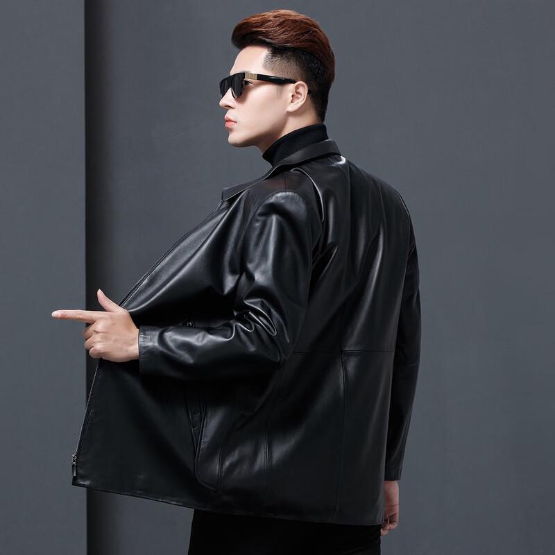 Men's Genuine Sheepskin Leather Windproof Lapel Jacket