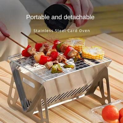 Tragbarer, faltbarer Grill, Heizöfen, Multifunktions-Camping-BBQ-Grillrost, Netz, Brennholzofen, Edelstahl-BBQ-Grill