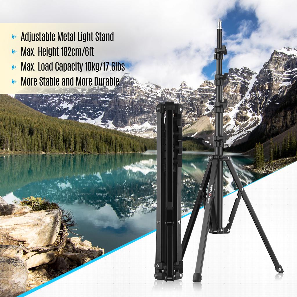KINGJOY FL2009 Adjustable Metal Tripod Light Stand 10kg/22lbs Load Capacity 1/4 Inch Screw Max.