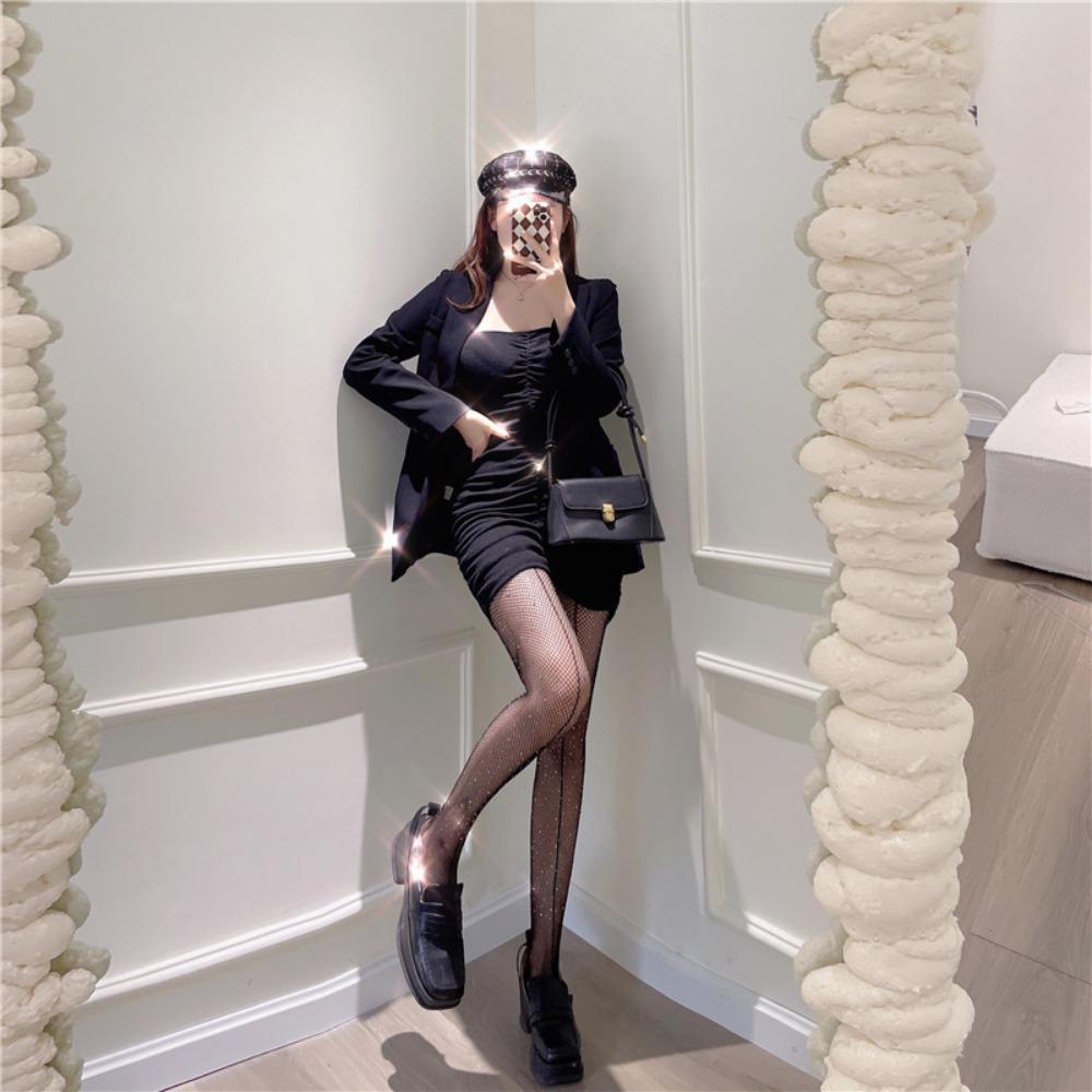Cross-border with Line After Vertical Line Sexy Hot Diamond Mesh Socks, Diamond Mesh Fishnet Pantyhose Black Small Mesh Socks