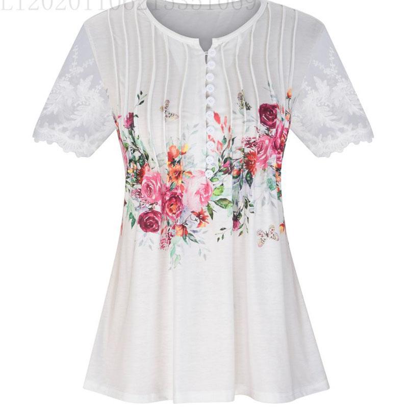 Women Summer Short Sleeve V Neck Printed T Shirt Top