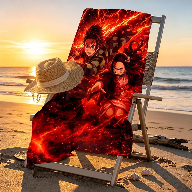 Demon Slayer Print Beach Towel Design, Soft, Lightweight. for Home Bathroom, Spa, Pool, Yoga, Surfing, Camping, Gift for Family, Friend