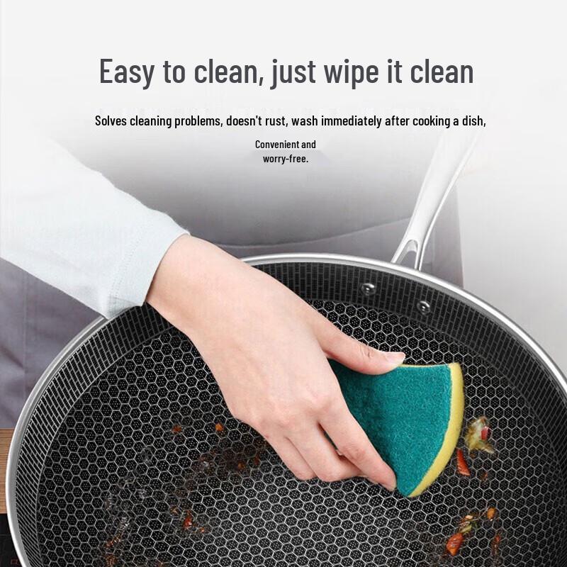 KOBACH 32cm 304 Stainless Steel Honeycomb Non-stick Wok