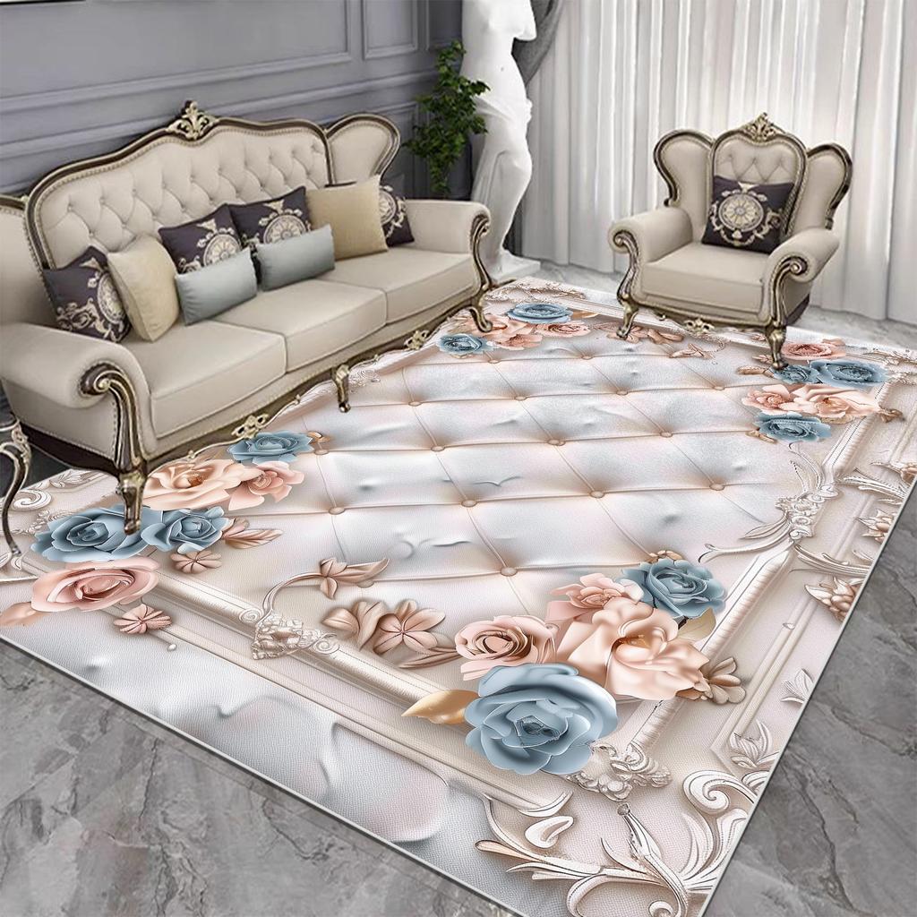 European Light Luxury Carpet Living Room Large Size Flower Pattern Home Bedroom Decor Rugs Washable Lounge Non-slip Floor Mats