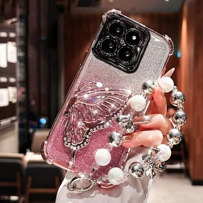 Capa de Silicone à Prova de Choque com Plating e Glitter, Suporte Borboleta, Estilo Pulseira para Moto G86 G56 G05 G54 G24 G14 G34 G04 G84 E14 E15