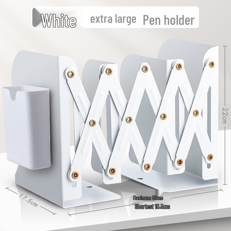 Retractable Bookend with Pen Holder - Foldable Desktop Bookshelf and Divider