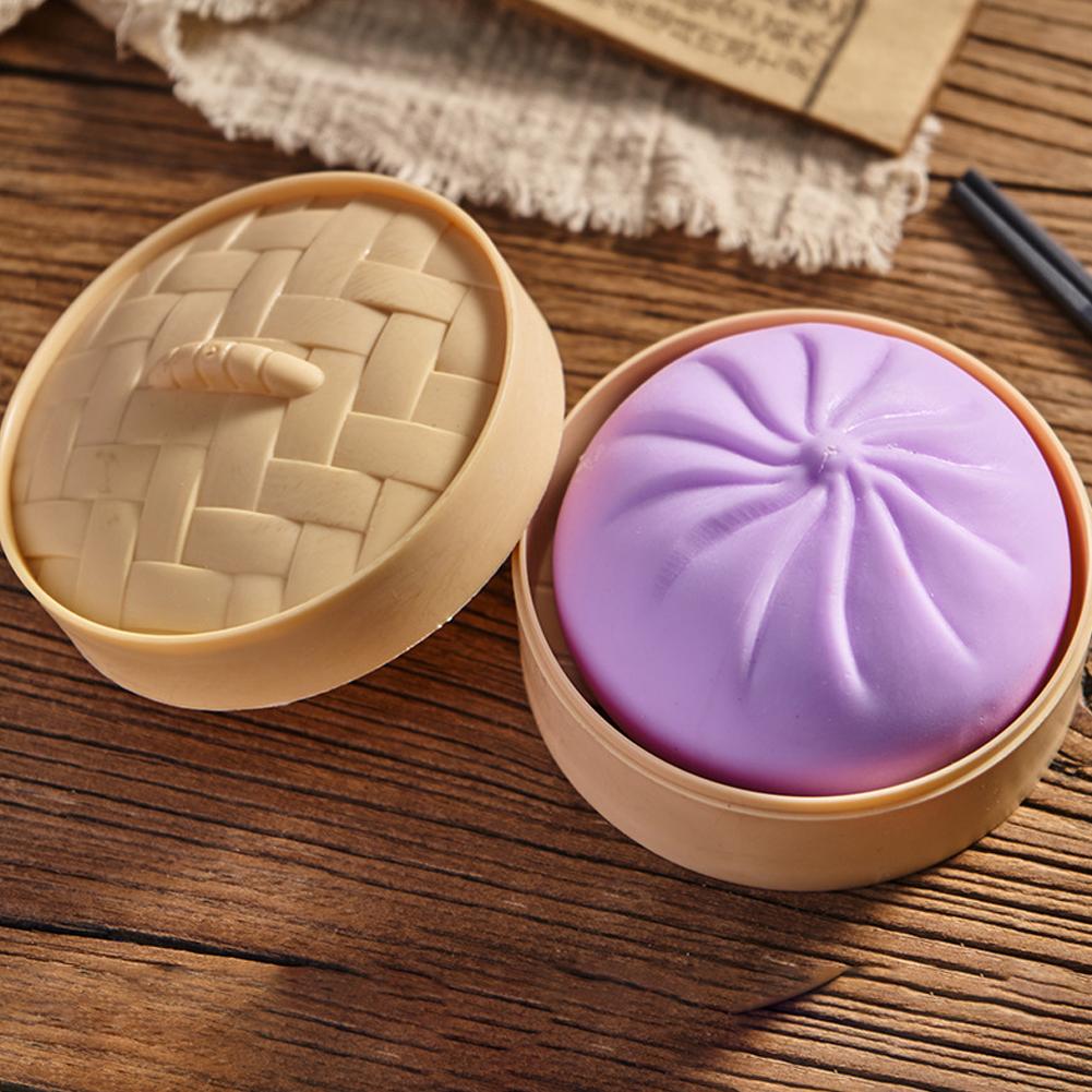 Colorful Dumpling Squishes Stress Balls Fidget Sensory Toys Simulation Food Squishies Bun With Steamer Squeeze Dough Ball Gifts