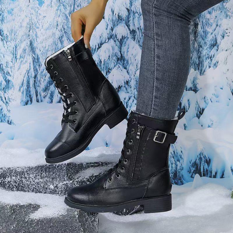 Knight boots women s winter new western boots medium tube retro large size side zipper thick heel women s boots 36