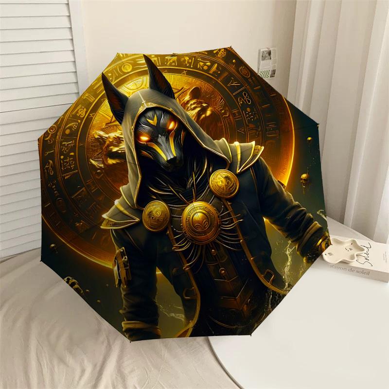 

1PC Anubis Egyptian Umbrella-8-Rib Reinforced, Automatic Open, Lightweight & Durable, Cute Fashion Accessory for Outdoor, Beach or Casual Use, Beach U