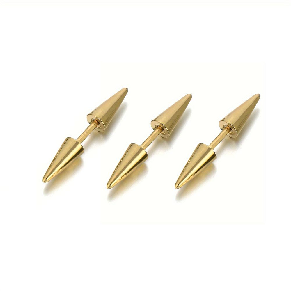 Set da 3 Pezzi Moda Classica Punk Rock Borchie Punte Coniche Acciaio Inossidabile 316L Orecchini a Lobo Uomo Donna Piercing Gioielli per il Corpo