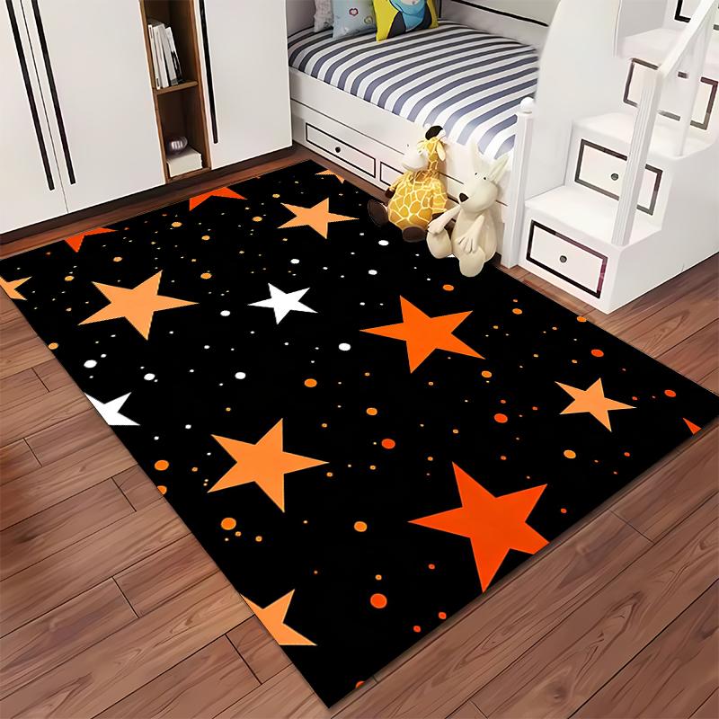 Starry Black Carpet with Orange and White Stars Decorative Rug Suitable for use as an anti-slip for living room bedroom sofas