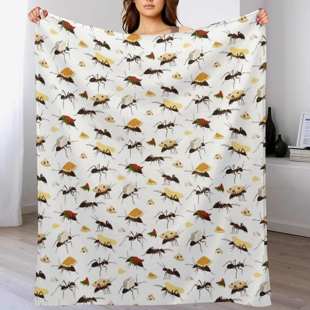 Ants Carrying Snacks Throw Blanket Machine Washable Soft Warm Blanket