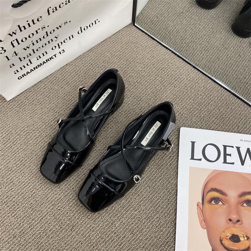 Thick heeled cross silver Mary Jane square toe single shoes for women 2025 new spring evening gentle flat shoes