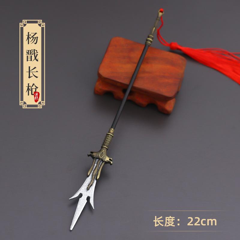 Chinese Retro Samurai Sword 22cm Metal Spear and Sword Mini Cold Model Ornaments Role Playing Fake Props Simple Style