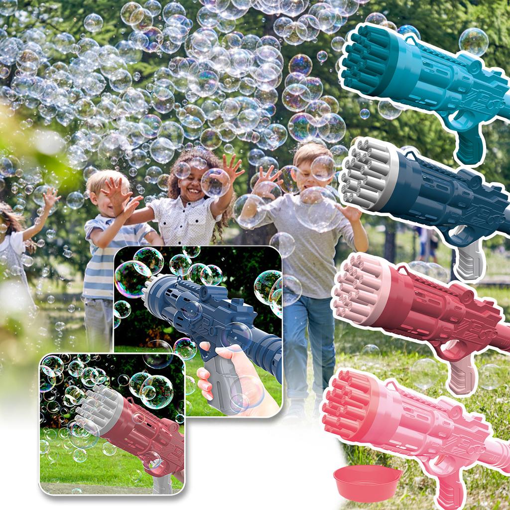 (H0826)Bubble-Gun, 24 Holes Automatic Bubble Machine For Kids, Bubble Maker For Party Favors Outdoor Toys