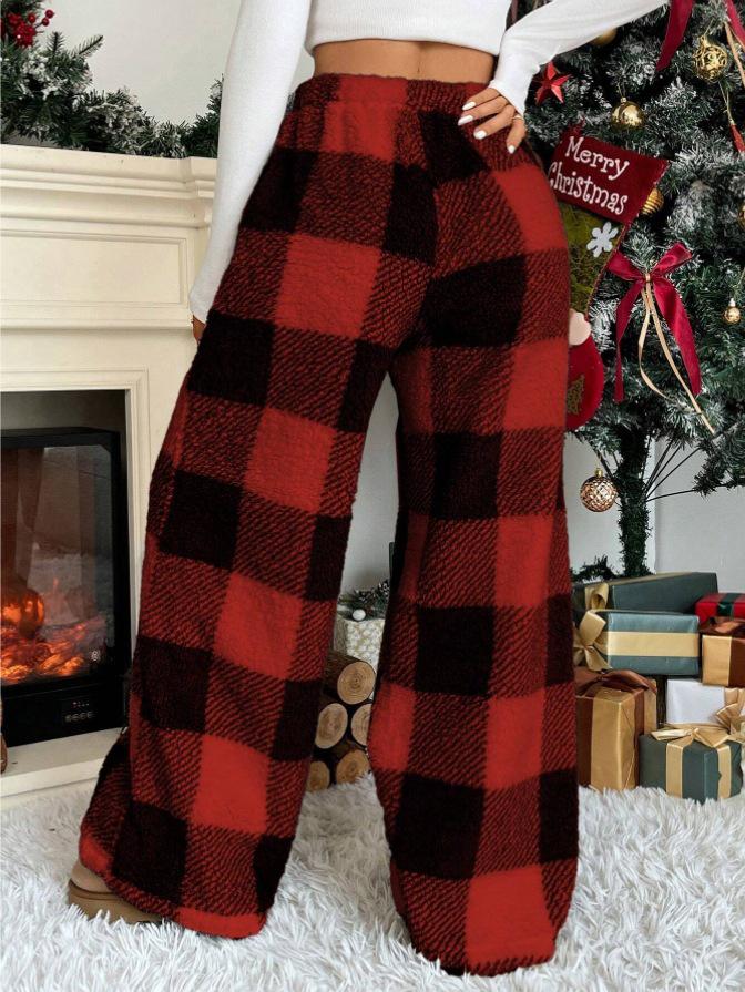 2025 Women's Retro Plaid Winter Trousers: European and American Style, Elastic, Loose, Thick, Warm, Casual