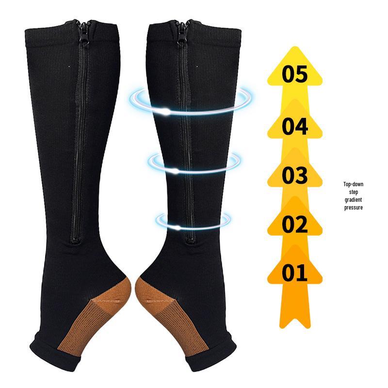 Elastiska Kompressionsdragkedja Sport Mellanvadsstrumpor