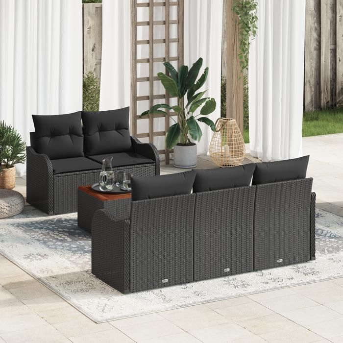 Ensemble canapé de jardin 6 pièces vidaXL avec coussins noir roti acacia, Canapé jardin 2 places vidaXL avec rangement et 3356063