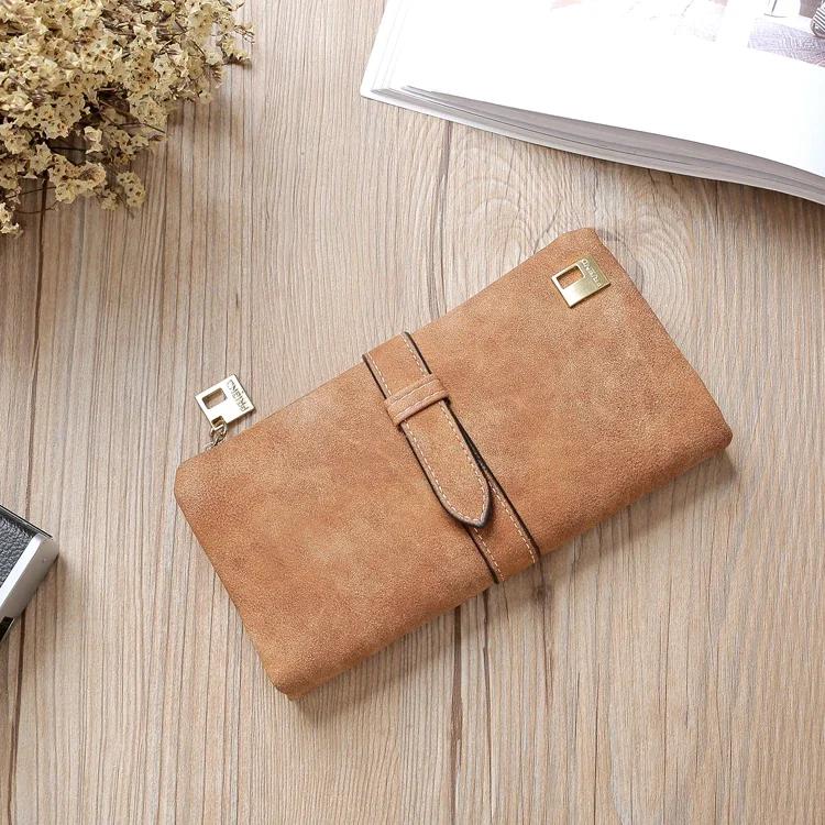 Solid Drawstring Nubuck Leather Zipper Long Women Wallet Phone Bag  Wallets Designer Purse Card Holder Clutch