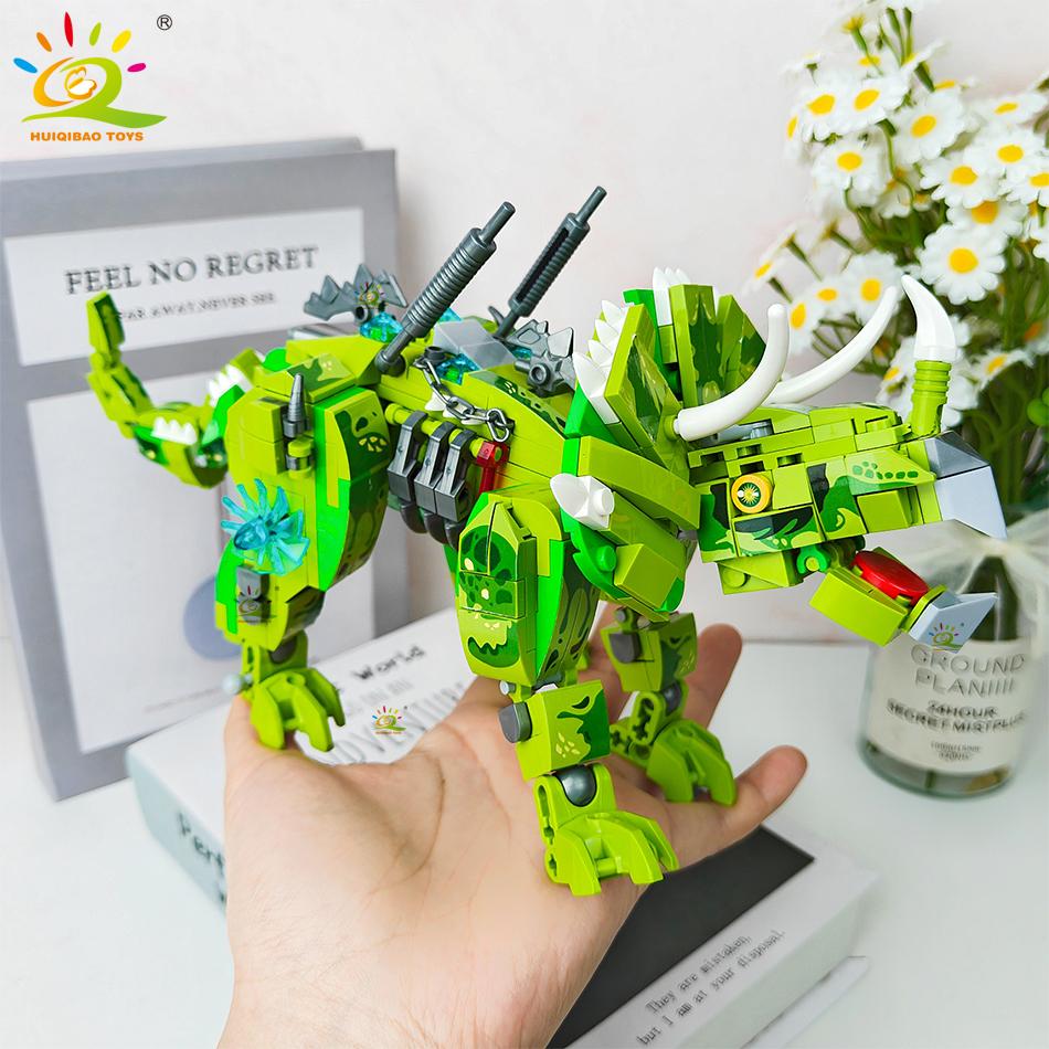 HUIQIBAO 2v1 Svět Jurských Dinosaurů Stavebnice Město Triceratops Velociraptor Dino Park Kostky Dětská Hračka