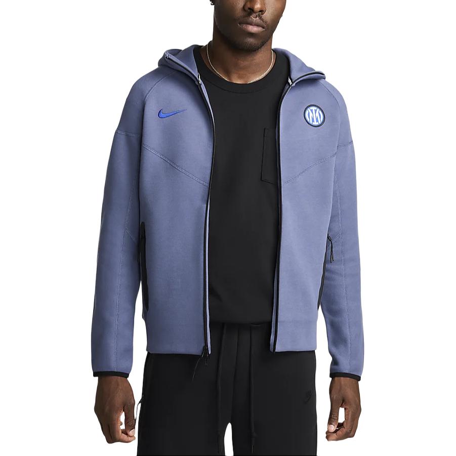 Nike Inter Milan Tech Fleece Windrunner Jacket With Embroidered Logo Men Jacket Diffused-Blue Black Lyon-Blue FV6666-491