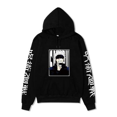 Jujutsu Kaisen Satoru Gojo Unisex Fleece Hoodie Autumn Winter Anime Character Japanese Kanji Sleeve Print Long Sleeve Pullover Sweatshirt