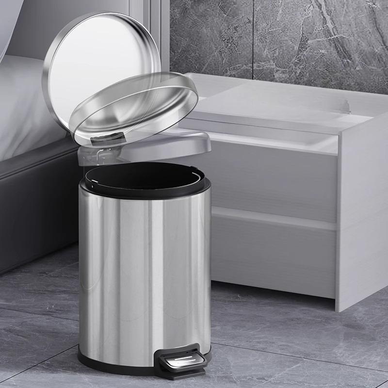 Stainless Steel Trash Can Toilet Waste Bins Kitchen Round Large Luxury Litter Bin Household Food Garbage Disposal Container
