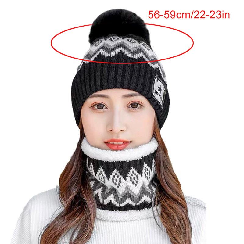 2PCS Beanies Cycling Windproof Hat Scarf Set Outdoor Plush Velvet Winter Ear Protection Neck Warmer Women