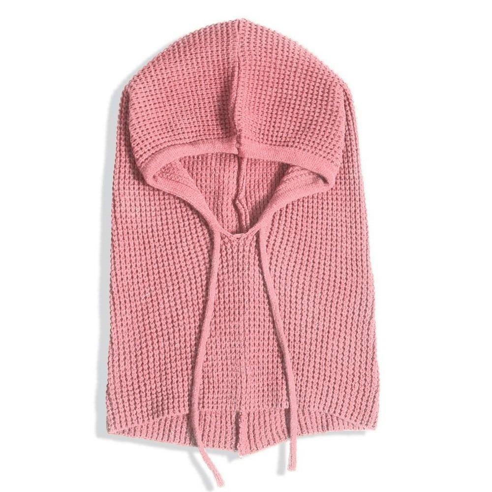 Warm Drawstring Balaclavas Hat Solid Color Winter Neckerchief Drawstring Knitted Hat Streetwear