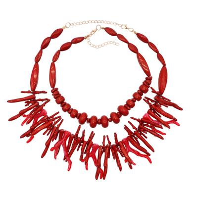 2 Pcs/Set Women Faux Coral Stackable Bohemian Rice Bead Adjustable Length Smooth Lady Vacation
